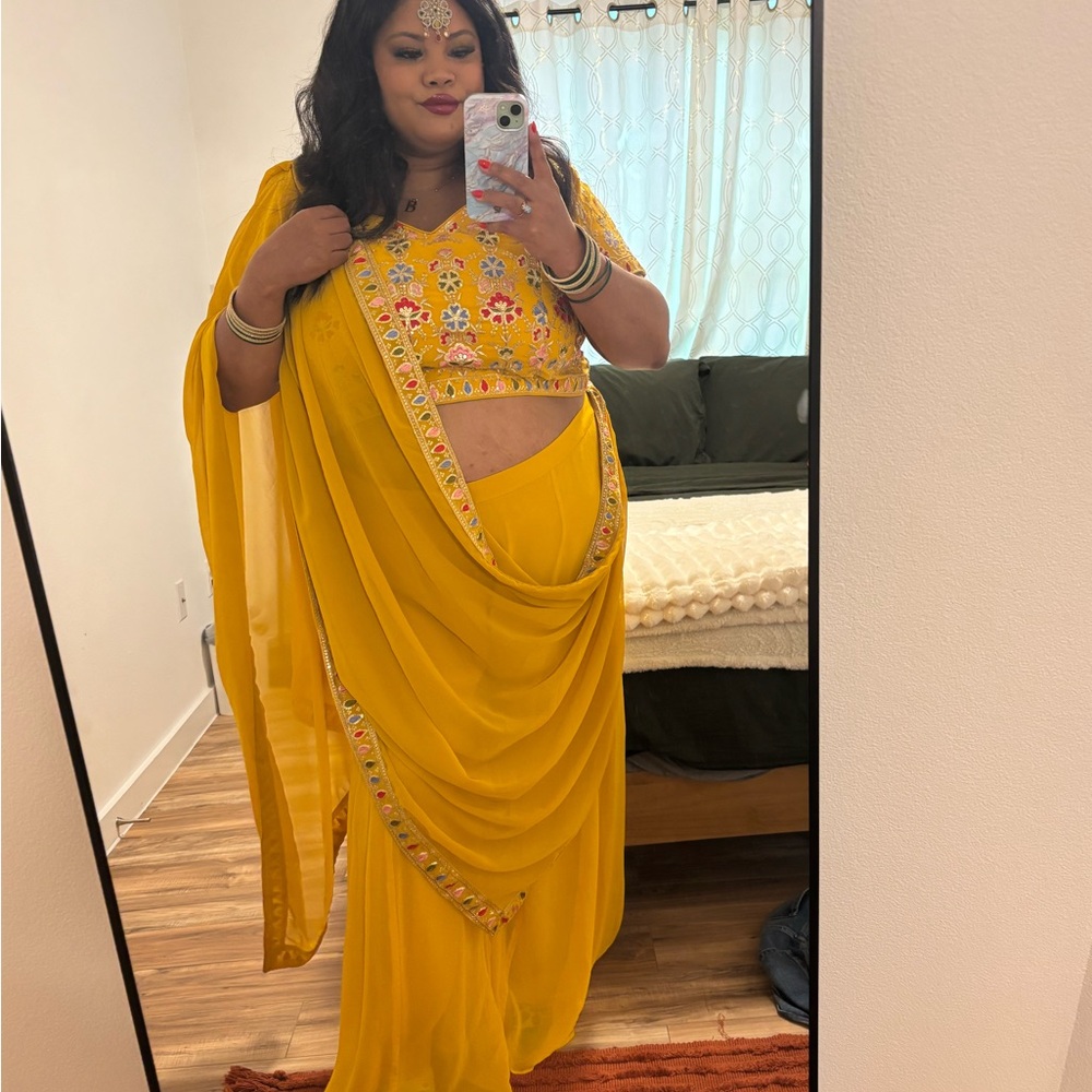 Yellow Plus Size Saree Georgette Palazzo (Pants Only)